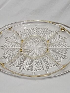 Vintage 1950 Jeannette Glass five-part divided serving tray  Feather pattern